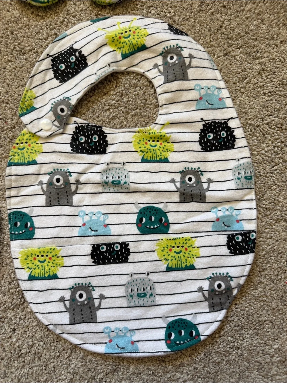 Homemade Baby Monsters Bib Burp Cloth Bootie Slipper Set